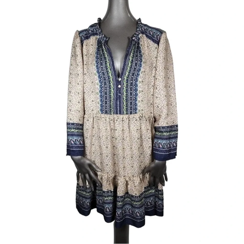 Veronica Beard 100% Silk Lumi Printed Peasant Midi Mini Ruffle Dress 6